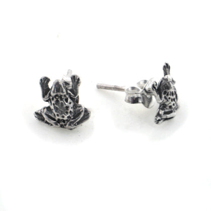 Tiny Little Hopping Frog Studs  - Sterling Silver Post Earrings - Silver Insanity