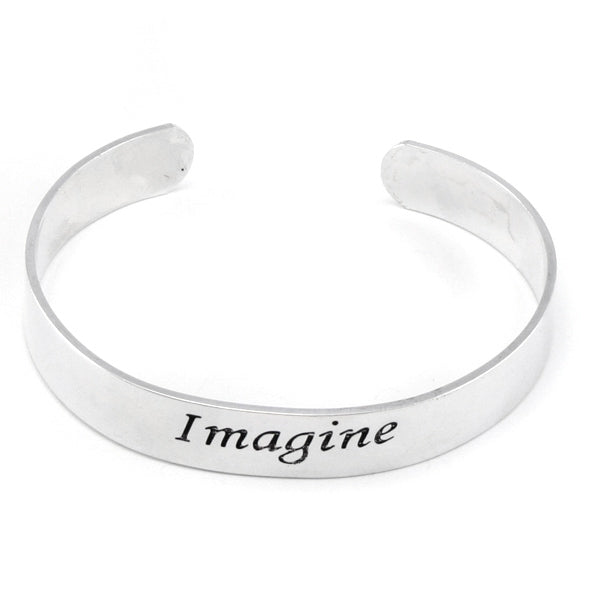 Imagine Inspirational Message Silver Tone Metal Adjustable Cuff Bracelet - Silver Insanity