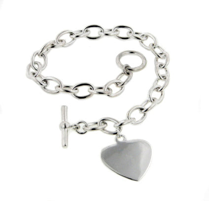 Sterling Silver Small Heart Charm Toggle Rolo Bracelet - 7" - Silver Insanity