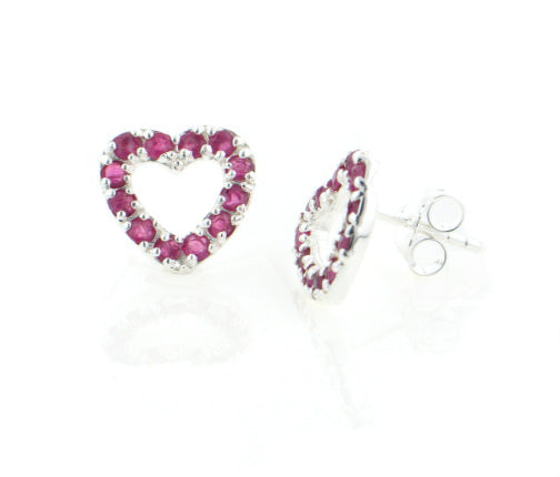 Genuine Ruby Valentine Heart Studs Post Earrings in Sterling Silver - Silver Insanity