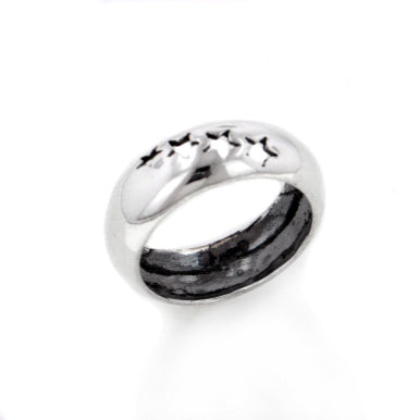 Shooting Star 7mm Wide Sterling Silver Band Ring - Silver Insanity