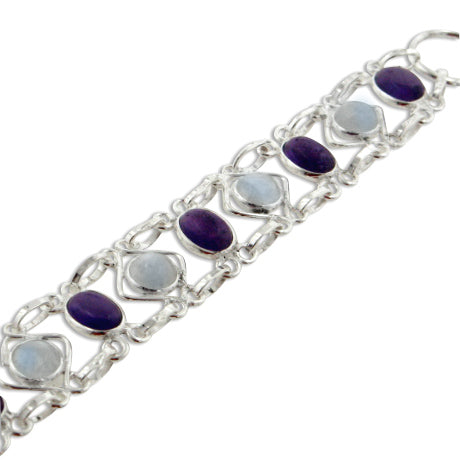 Rainbow Moonstone and Amethyst Sterling Silver Bracelet - Silver Insanity