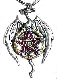 Gothic Galraedia Wiccan Earth Dragon Amulet Pendant Necklace - Silver Insanity