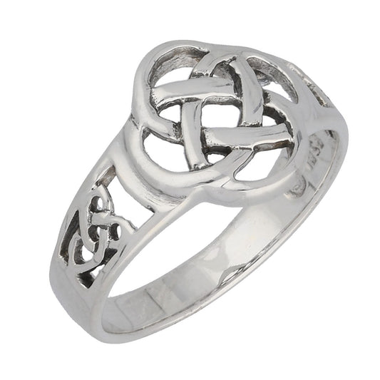 Celtic Triquetra Trinity and Flower Knot Eternity Sterling Silver Ring - Silver Insanity