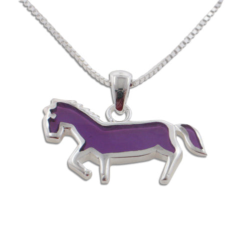 Child or Kids Purple Horse Pendant and Sterling Silver 16" Chain Necklace - Silver Insanity