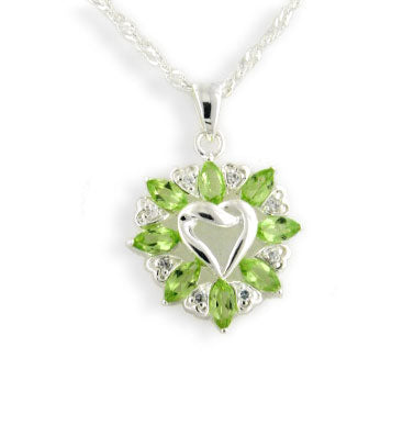 Genuine Peridot Heart Pendant Sterling Silver Necklace - Silver Insanity