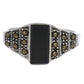 Marcasite and Black Onyx Sterling Silver Bar Ring - Silver Insanity
