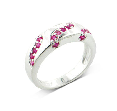 Genuine Pink Sapphire Wave Band Sterling Silver Ring - Silver Insanity