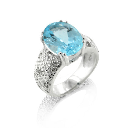 Genuine 6.5ct Blue Topaz Sterling Silver Ring - Silver Insanity