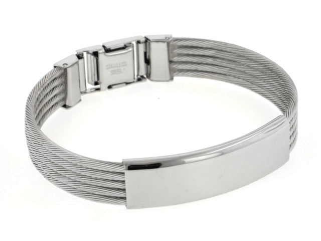 Stainless Steel Engraveable Wire Cable Bangle Bracelet - Silver Insanity