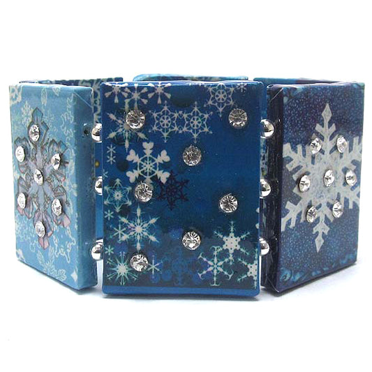 Winter Time Gifts with Snowflakes Wooden Stretch Bracelet - Silver Insanity
