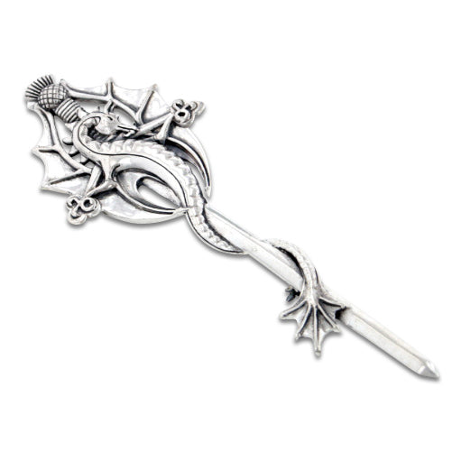 Large Celtic Dragon Cloak or Kilt Sterling Silver Pin Brooch by Maxine Miller - Silver Insanity