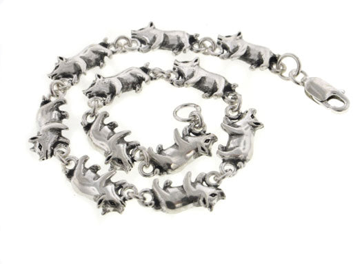 Detailed Little Pigs Sterling Silver Pig Link 7" Bracelet - Silver Insanity