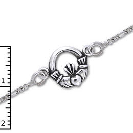 Sterling Silver Irish Celtic Claddagh Charm 9.5" Figaro Chain Anklet - Silver Insanity