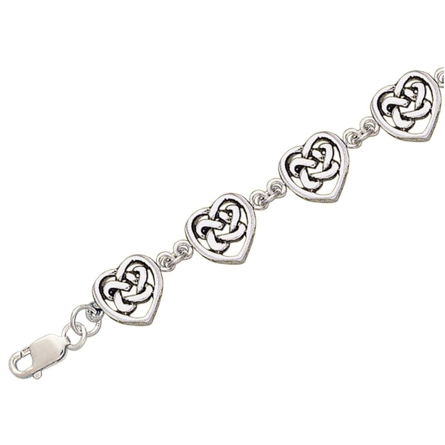 Celtic Trinity Knot Heart Link Bracelet, 7.5" Nickel-Free Sterling Silver - Silver Insanity