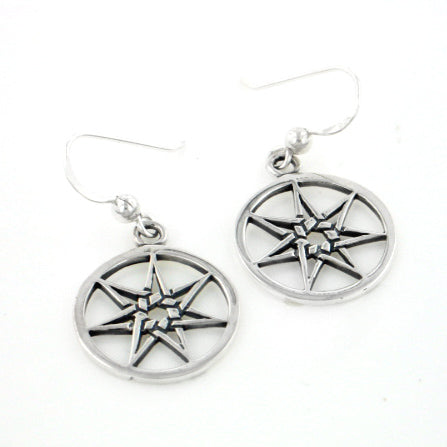 7-Point Elven Faery Star or Pentacle Sterling Silver Hook Earrings - Silver Insanity