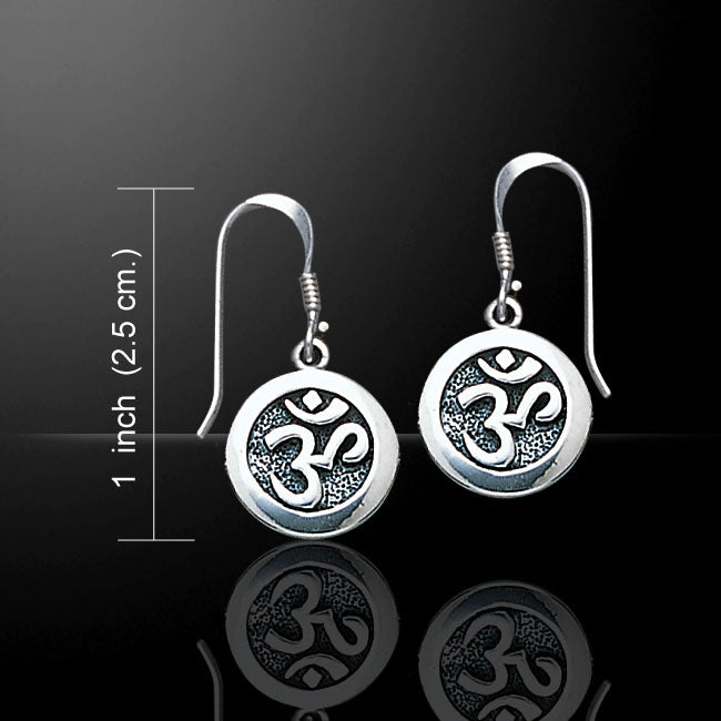 OM or Aum Hindu Yoga Symbol Sterling Silver Round Hook Earrings - Silver Insanity