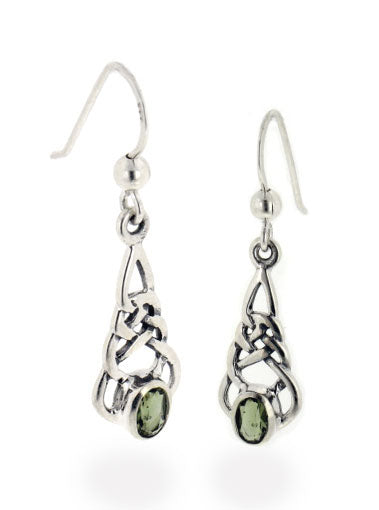 Sterling Silver Celtic Knot Green Meteor Rock Earrings - Silver Insanity