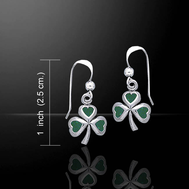 Green Enameled Irish Shamrock or Clover Sterling Silver Hook Earrings - Silver Insanity