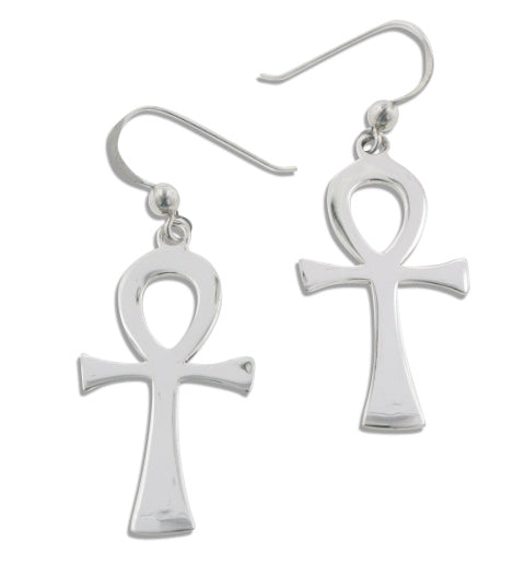 Large Egyptian Cross Ankh of Life Sterling Silver Hook Earrings - Silver Insanity