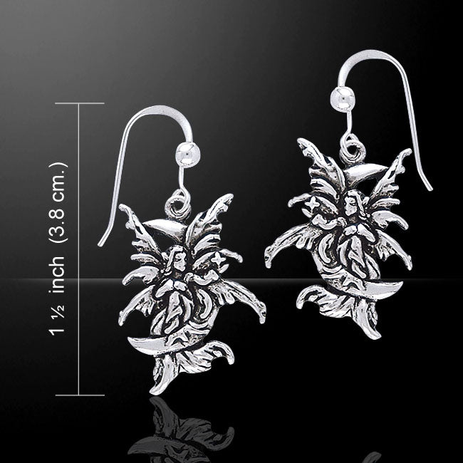 Moon Sprite - Detailed Sterling Silver Amy Brown Fairy Hook Earrings - Silver Insanity