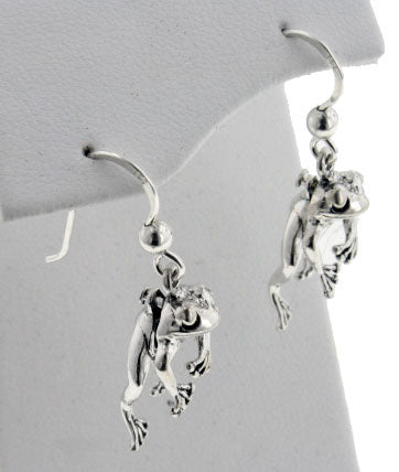 Moveable Detailed Sterling Silver FROG Face and Legs Hook Earrings - Silver Insanity
