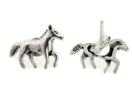 Pretty Little Galloping Horse Sterling Silver Post Stud Earrings - Silver Insanity