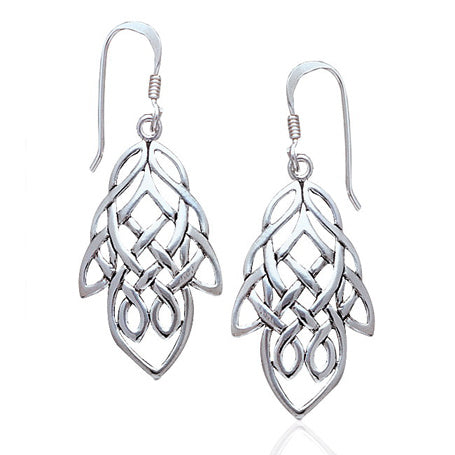 Unique Celtic Knot Maple Leaf Large Sterling Silver Earrings - Silver Insanity