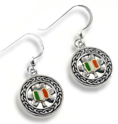 Celtic Knot Clover Irish Flag Sterling Silver Earrings - Silver Insanity