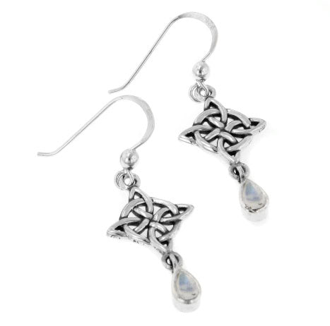 Sterling Silver Celtic Knot Rainbow Moonstone Earrings - Silver Insanity