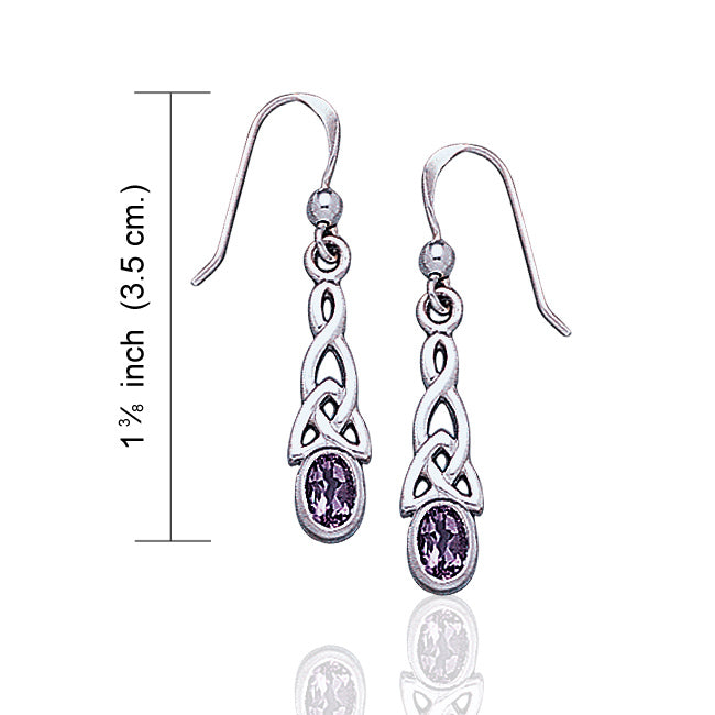 Sterling Silver Celtic Knot and Genuine Amethyst Hook Earrings - Silver Insanity