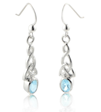 Sterling Silver Celtic Knot and Genuine Blue Topaz Hook Earrings - Silver Insanity