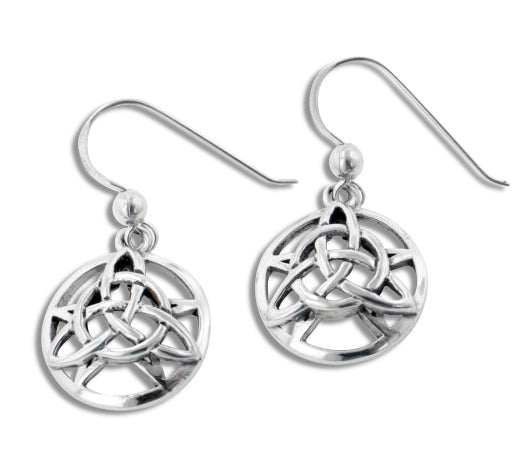 The Druid's Amulet - Triquetra Celtic Knot and Pentacle Sterling Silver Earrings - Silver Insanity