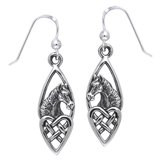Celtic Knot Heart and Horse Head Sterling Silver Earrings - Silver Insanity
