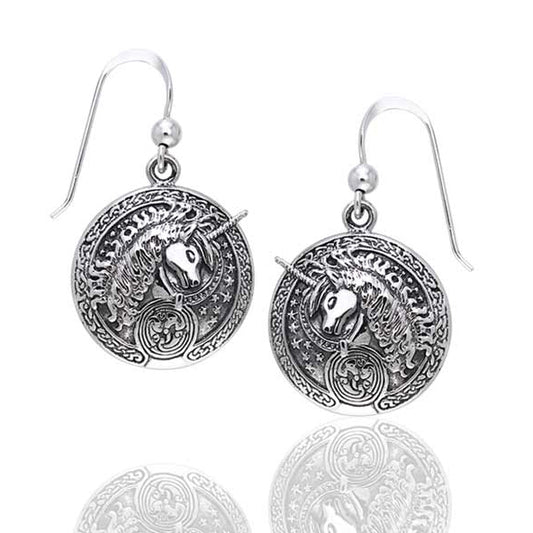 Courtney Davis Sterling Silver Celtic Unicorn Medallion Hook Earrings - Silver Insanity