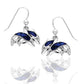 Blue Paua Shell Double Diving Dolphin Sterling Silver Hook Earrings - Silver Insanity