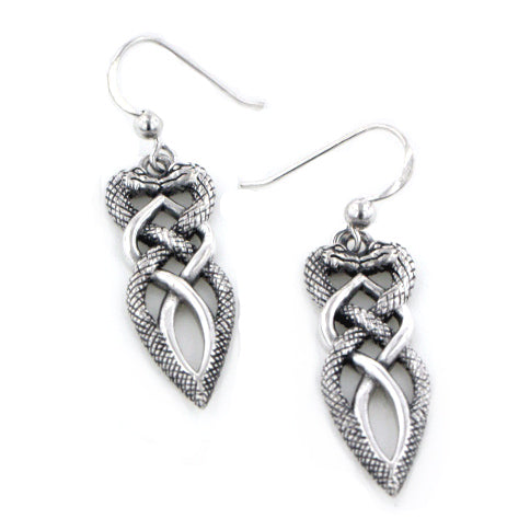 Twisted Snake Heart Intertwined Celtic Knot Sterling Silver Earrings - Silver Insanity