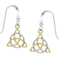 Trinity Knot - Two Tone Triquetra 14k Gold Plated Sterling Silver Hook Earrings - Silver Insanity