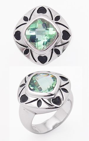 4.5ct Cushion Green Topaz Sterling Silver Ring - Silver Insanity
