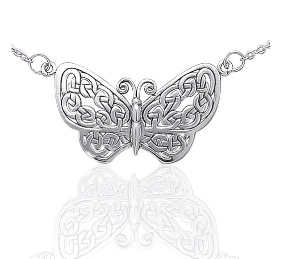 Sterling Silver Celtic Knot Filigree Butterfly 17" Adjustable Necklace - Silver Insanity