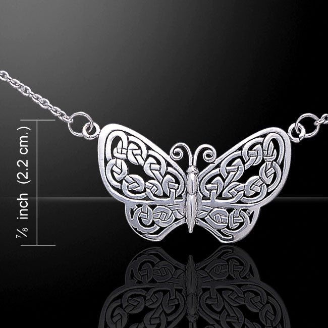 Sterling Silver Celtic Knot Filigree Butterfly 17" Adjustable Necklace - Silver Insanity