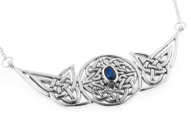 Sterling Silver Eternal Celtic Knot 18" Necklace with Synthetic Blue Sapphire - Silver Insanity