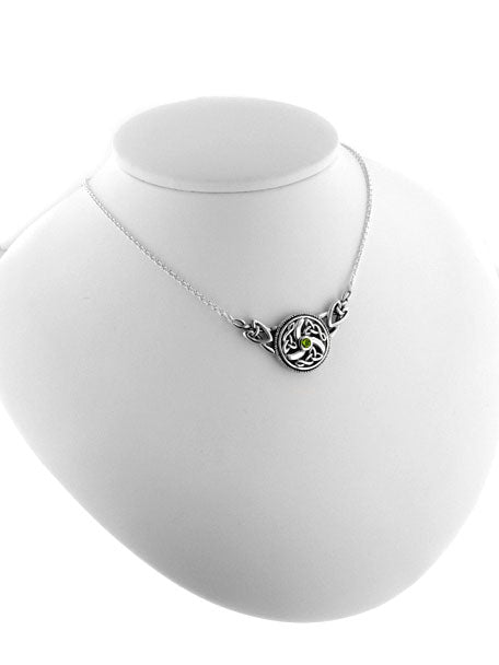 Sterling Silver Swirled Celtic Knot Round Green Peridot 17" Necklace - Silver Insanity