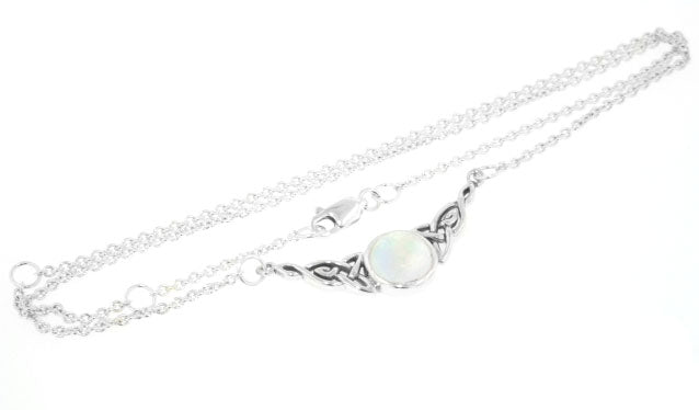 Sterling Silver Celtic Knot Rainbow Moonstone Adjustable Eternity Necklace - Silver Insanity