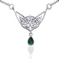 Simulated Emerald Green Glass Teardrop Sterling Silver Celtic Knot Necklace 18" - Silver Insanity