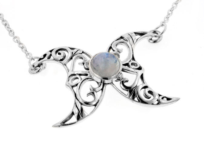 Sterling Silver Celtic Knot Rainbow Moonstone Necklace - Silver Insanity