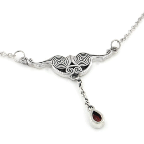 Celtic Spirals of Fate Garnet Sterling Silver Necklace - Silver Insanity