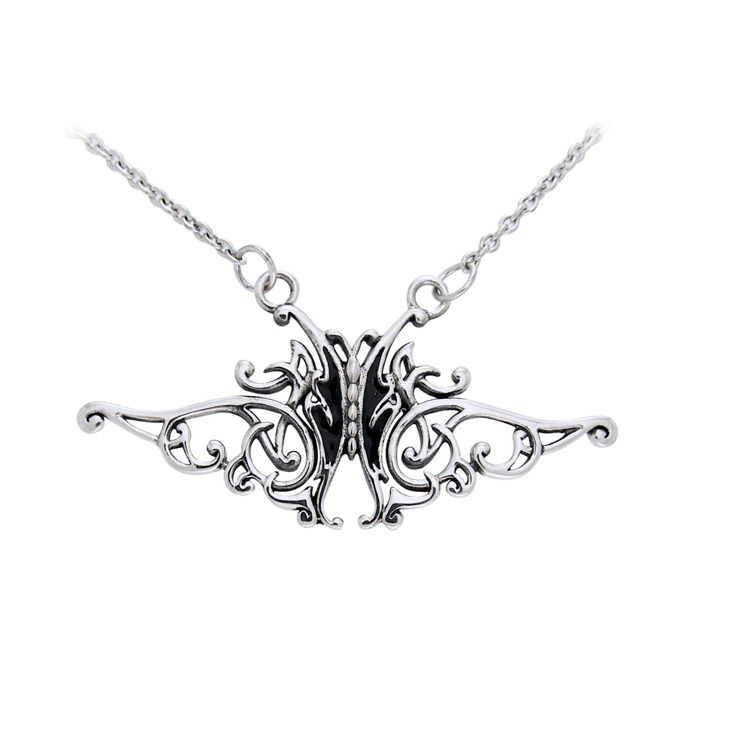 Flowing Celtic Knot and Black Butterfly Sterling Silver Adjustable 17" Necklace - Silver Insanity