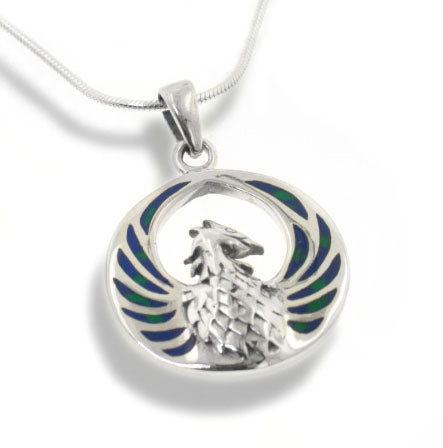 Azurite Winged Phoenix Sterling Silver Pendant Necklace - Silver Insanity