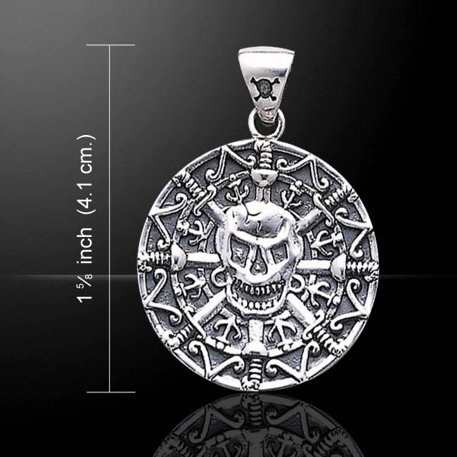 Sterling Silver Pirate Skull Medallion Pendant Necklace - Silver Insanity